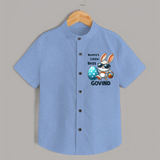 Bunny’s Little Boss Personalized Shirt – Cool Easter Bunny Outfit - SKY BLUE - 0 - 6 Months Old (Chest 23")