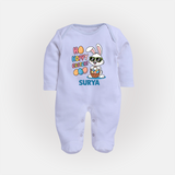 Hoppy Easter Personalized Fullbody suit – Cute Bunny Egg Basket Design - BABY BLUE - New Born (Chest 7.5")