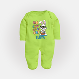 Hoppy Easter Personalized Fullbody suit – Cute Bunny Egg Basket Design - LIME GREEN - New Born (Chest 7.5")