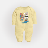 Hoppy Easter Personalized Fullbody suit – Cute Bunny Egg Basket Design - PASTEL YELLOW - New Born (Chest 7.5")