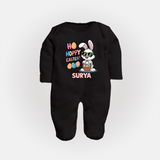 Hoppy Easter Personalized Fullbody suit – Cute Bunny Egg Basket Design - BLACK - New Born (Chest 7.5")