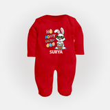 Hoppy Easter Personalized Fullbody suit – Cute Bunny Egg Basket Design - RED - New Born (Chest 7.5")
