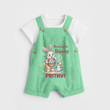 Mom’s Little Bunny Personalized Dungaree – Cute Easter Outfit - GREEN - 0 - 5 Months Old (Chest 18")