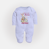 Mom’s Little Bunny Personalized Fullbody suit – Cute Easter Outfit - BABY BLUE - New Born (Chest 7.5")