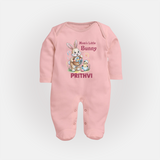 Mom’s Little Bunny Personalized Fullbody suit – Cute Easter Outfit - BABY PINK - New Born (Chest 7.5")