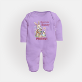 Mom’s Little Bunny Personalized Fullbody suit – Cute Easter Outfit - LILAC - New Born (Chest 7.5")