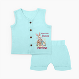 Mom’s Little Bunny Personalized Jabla Set – Cute Easter Outfit - BABY BLUE - 0 - 3 Months Old (Chest 9.8")