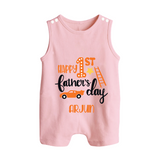 Happy First Father's Day Romper Suit/Sleeveless Romper for Baby | Custom Print Soft Cotton Babywear - BABY PINK - 0 - 5 Months Old (Chest 18")