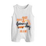 Happy First Father's Day Romper Suit/Sleeveless Romper for Baby | Custom Print Soft Cotton Babywear - WHITE - 0 - 5 Months Old (Chest 18")
