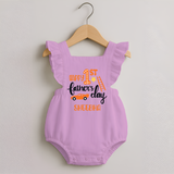 Happy First Father's Day Romper Frock for Baby | Custom Print Soft Cotton Babywear - BABY PINK - 0 - 3 Months Old (Chest 19")