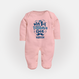 Daddy's First Father's Day Full Sleeve Bodysuit/Sleep Suit | Personalized Outfit for Newborns - BABY PINK - New Born (Chest 7.5")