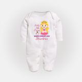 Newborn Full Sleeve Bodysuit/Sleep Suit | Celebrate First Father's Day Custom Printed Design - WHITE - New Born (Chest 7.5")