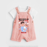 Dad's Little Buddy Dungaree Set | First Father's Day Baby Gift Soft Cotton Wear - PEACH - 0 - 5 Months Old (Chest 18")