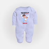 Dad's Little Buddy Full Sleeve Bodysuit/Sleep Suit | First Father's Day Baby Gift Soft Cotton Wear - BABY BLUE - New Born (Chest 7.5")