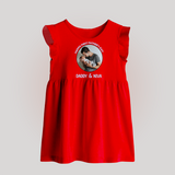 Funny First Father's Day Baby Frock | I Get My Looks from Dad Custom Set - RED - 0 - 3 Months Old (Chest 17")