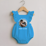 Funny First Father's Day Romper Frock | I Get My Looks from Dad Custom Set - SKY BLUE - 0 - 3 Months Old (Chest 19")