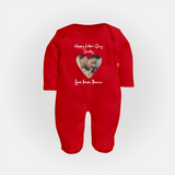 First Father's Day Full Sleeve Bodysuit/Sleep Suit | Personalized Keepsake Baby Outfit - RED - New Born (Chest 7.5")