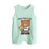 Happy Father’s Day Print Custom Baby Button Romper - MINT GREEN - New Born (Chest 18")