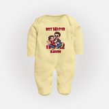 Custom Baby Full Body Suit Daddy & Me Heart Print - PASTEL YELLOW - New Born (Chest 7.5")