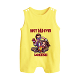 Dad You Are My Hero Print Custom Baby Button Romper - PASTEL YELLOW - New Born (Chest 18")