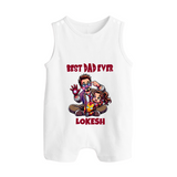 Dad You Are My Hero Print Custom Baby Button Romper - WHITE - New Born (Chest 18")