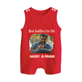 Custom Baby Button Romper My Daddy Is Awesome Print - RED - New Born (Chest 18")