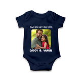 Personalized Infant Romper – Our First Father’s Day Together Onesie - NAVY BLUE - New Born (Chest 14")
