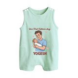 Custom Baby Button Romper Happy Father’s Day Daddy - MINT GREEN - New Born (Chest 18")