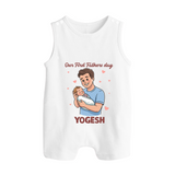 Custom Baby Button Romper Happy Father’s Day Daddy - WHITE - New Born (Chest 18")
