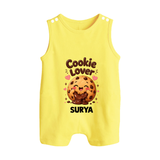Cookie Lover Cute Foodie Button Romper - PASTEL YELLOW - New Born (Chest 18")