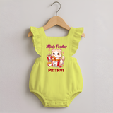 Mini Foodie Cat Lover Romper Frock - PASTEL YELLOW - 0 - 3 Months Old (Chest 19")