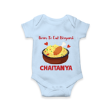Born To Eat Biryani Romper - BABY BLUE - New Born (Chest 14")