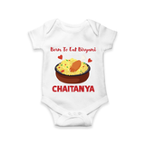 Born To Eat Biryani Romper - WHITE - New Born (Chest 14")