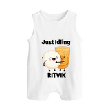 Just Idling South Indian Food Button Romper - WHITE - New Born (Chest 18")