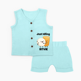 Just Idling South Indian Food Jabla Set - BABY BLUE - 0 - 3 Months Old (Chest 9.8")