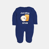 Just Idling South Indian Food Full body suit - NAVY BLUE - New Born (Chest 7.5")