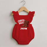 Choco Holic Chocolate Lover Romper Frock - RED - 0 - 3 Months Old (Chest 19")