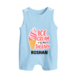 Ice Cream Is My Therapy Button Romper - BABY BLUE - New Born (Chest 18")