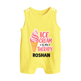 Ice Cream Is My Therapy Button Romper - PASTEL YELLOW - New Born (Chest 18")