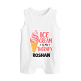 Ice Cream Is My Therapy Button Romper - WHITE - New Born (Chest 18")