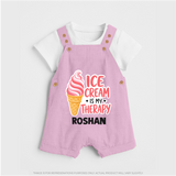 Ice Cream Is My Therapy Dungaree - BABY PINK - 0 - 5 Months Old (Chest 18")