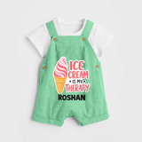 Ice Cream Is My Therapy Dungaree - GREEN - 0 - 5 Months Old (Chest 18")