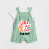 Ice Cream Is My Therapy Dungaree - MINT GREEN - 0 - 5 Months Old (Chest 18")