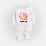 Ice Cream Is My Therapy Full body suit - WHITE - New Born (Chest 7.5")