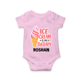 Ice Cream Is My Therapy Baby Romper - BABY PINK - New Born (Chest 14")
