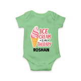 Ice Cream Is My Therapy Baby Romper - GREEN - New Born (Chest 14")