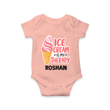 Ice Cream Is My Therapy Baby Romper - PEACH - New Born (Chest 14")