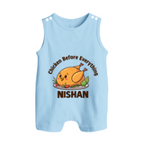 Chicken Lover Button Romper - BABY BLUE - New Born (Chest 18")