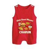 Little Snack Monster Button Romper - RED - New Born (Chest 18")