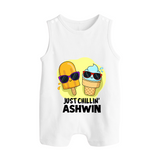 Just Chillin' Ice Cream Button Romper - WHITE - New Born (Chest 18")